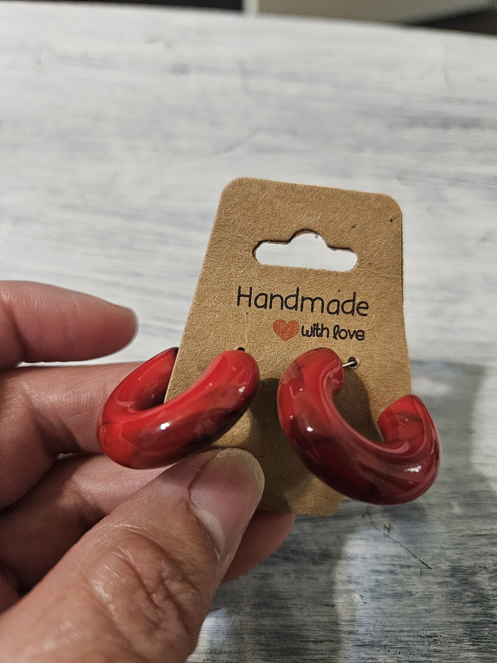 Handmade Red Resin Hoop Earrings - Bold Red Statement
